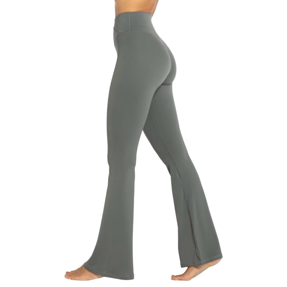 Amazon Womens Flare Leggings with Tummy Control Crossover Waist Light Grey/Green